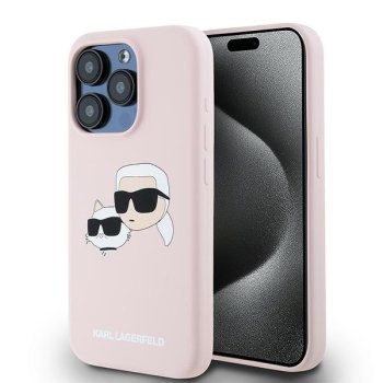 Karl Lagerfeld iPhone 15 Pro Max dėklas Silicone Karl & Choupette MagSafe, rožinis