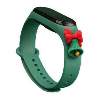 Kalėdinis dirželis Xiaomi Mi Band 3 / 4 su varpeliu - Tamsiai žalias