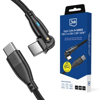 3mk Hyper Cable N-SERIES USB-C / USB-C laidas 1m 100W 180° PD QC 3.0, juodas