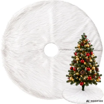 Christmas Tree Skirt, Round Faux Fur Mat, 90 cm, White