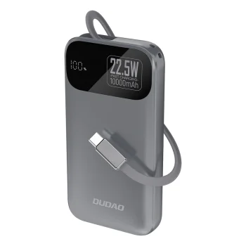 Išorinė baterija Dudao K31 10000 mAh 22.5W su integruotu laidu, pilka