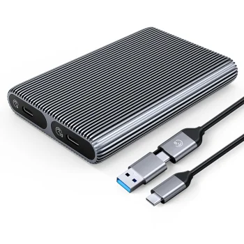 Orico M.2 SATA+NVMe USB-C 3.2 dvigubas išorinio disko dėklas, pilkas