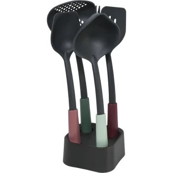Virtuvės reikmenų rinkinys Brabantia TASTY+ su stovu, 4 vnt., juodas