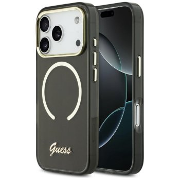Guess IML Script Metal MagSafe dėklas iPhone 17 Pro Max telefonui, juodas