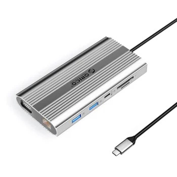 Dokavimo stotelė Orico XDR 12-in-1 USB-C HDMI 4K VGA RJ45 PD 100W, sidabrinė