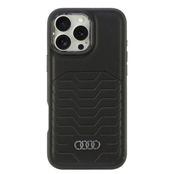 „Audi“ dėklas „iPhone 16 Pro Max“ iš sintetinės odos su „MagSafe“, juodas