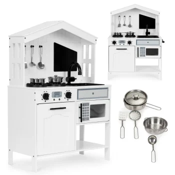 Medinė žaislinė virtuvėlė Ecotoys PLK563W su priedais