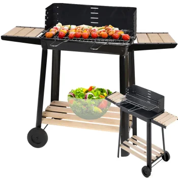 Large Portable Charcoal BBQ Grill with Adjustable Grate and Shelves