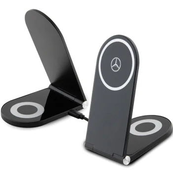 Mercedes Silver Star MagSafe sulankstomas 2in1 15W belaidis kroviklis, juodas