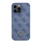 Guess Leather 4G Triangle Strass dėklas iPhone 15 Pro Max telefonui, mėlynas