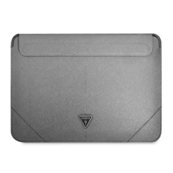Guess Saffiano Triangle Logo 16" nešiojamojo kompiuterio dėklas, sidabrinis