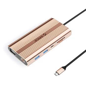 Orico XDR 12-in-1 USB-C doko stotelė HDMI 4K VGA RJ45 PD 100W, rožinio aukso