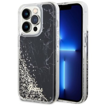 Guess dėklas iPhone 14 Pro telefonui Liquid Glitter Marble, juodas