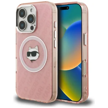 Karl Lagerfeld IML Choupette Head Logo MagSafe dėklas iPhone 16 Pro Max, rožinis