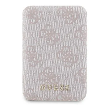 Išorinė baterija Guess 5000mAh 4G Leather Metal Logo MagSafe, rožinė