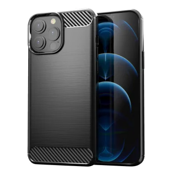 Lankstus TPU dėklas iPhone 13 Pro Max Carbon Case, juodas