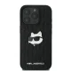 Karl Lagerfeld Monogram Choupette Head Pin dėklas iPhone 16 Pro, juodas