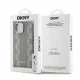 DKNY Leather Checkered Mono Pattern MagSafe dėklas iPhone 14, smėlio spalvos