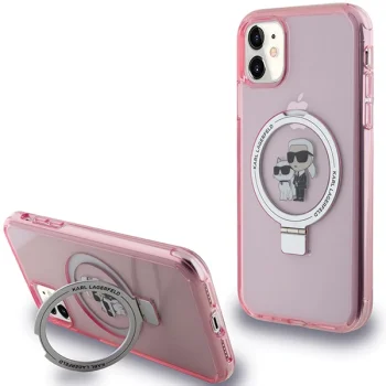 Karl Lagerfeld Ring Stand Karl & Choupette MagSafe dėklas iPhone 11 / XR, rožinis