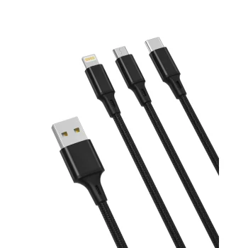 Laidas 3in1 XO NB173 USB - Lightning, USB-C, microUSB 1.2 m 2.4A, juodas