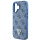 Guess dėklas iPhone 16 Leather Metal Logo Strass Crossbody, mėlynas