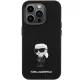Karl Lagerfeld dėklas iPhone 15 Pro telefonui, Silicone Ikonik Metal Pin, juodas