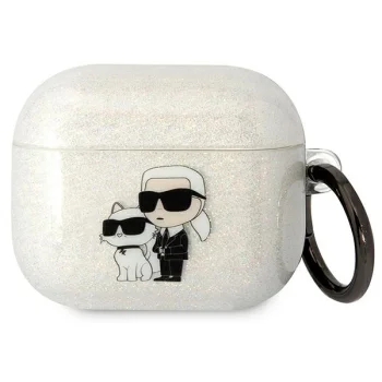 Karl Lagerfeld Gliter Karl&Choupette dėklas AirPods 3, permatomas