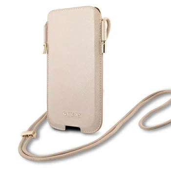 Guess Saffiano telefono dėklas-rankinė iki 6.7", auksinis
