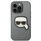 Karl Lagerfeld Saffiano Karl\'s Head Patch dėklas iPhone 14 Pro sidabrinis