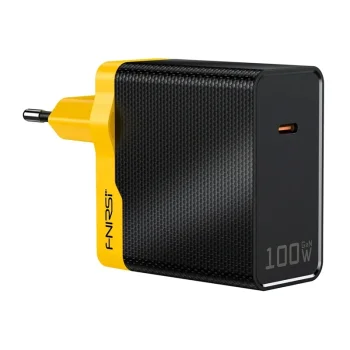 Maitinimo blokas FNIRSI EU 100W PD USB-C GaN 100W, geltonas ir juodas