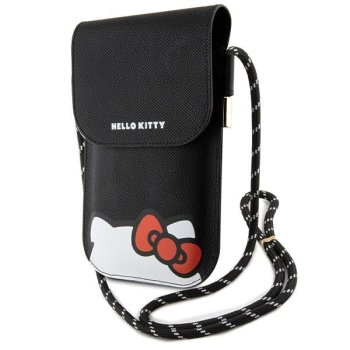 Hello Kitty Leather Hiding Kitty Cord Bag rankinė telefonui, juoda