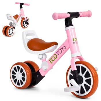 ECOTOYS 2-in-1 vaikiškas triratukas ir balansinis dviratukas, rožinis