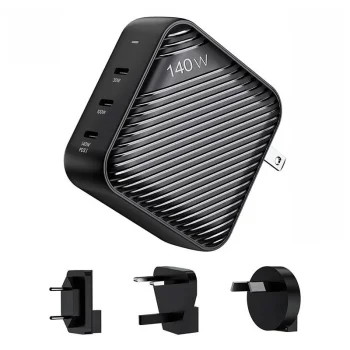 Sieninis įkroviklis INVZI GH14013 140W, 3x USB-C, juodas