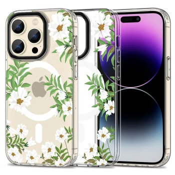 Dėklas iPhone 15 Pro Max Tech-Protect MagMood MagSafe, Ramunės su lapais