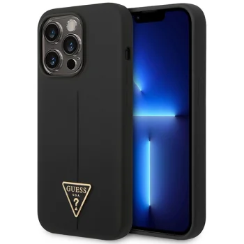 Guess dėklas iPhone 14 Pro Max telefonui Silicone Triangle, juodas