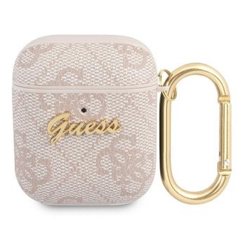 Guess 4G Script Metal dėklas, skirtas Apple AirPods 1 / 2, rožinis