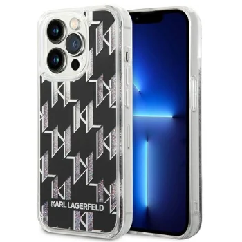 Karl Lagerfeld Liquid Glitter Monogram dėklas iPhone 14 Pro, juodas
