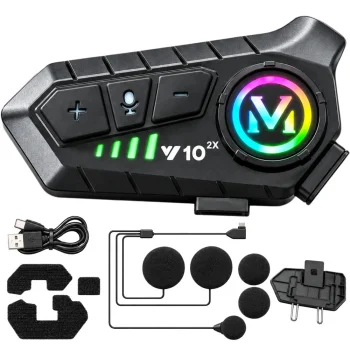 Motociklo šalmo domofonas U10 2X su Bluetooth ir RGB, juodas