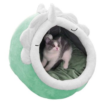 Pet Bed House with Cat Ears, Size L, Green