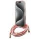 Guess dėklas iPhone 16 Pro Max su virvele Crossbody Cord Script MagSafe, rožinis
