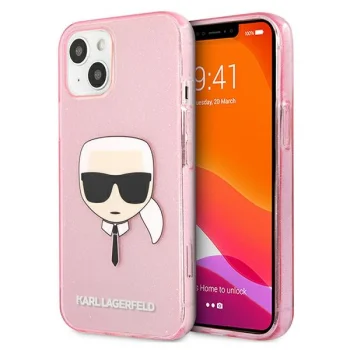 Karl Lagerfeld iPhone 13 mini dėklas Glitter Karl's Head, rožinis