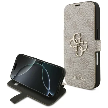 Guess Book 4G Metal Logo atverčiamas dėklas iPhone 18 Pro / 17 Pro, rožinis