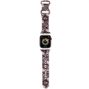 Hello Kitty Apple Watch 38 / 40 / 41 mm dirželis Silicone Tags Graffiti, rožinis