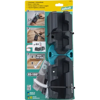 Kampų matuoklis ir pjovimo dėžutė Wolfcraft grindjuostėms iki 100 mm
