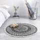 Round Boho Style Rug with Fringes 95cm, Navy Blue-Grey
