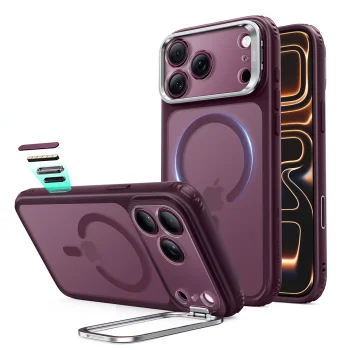 Dėklas ESR Classic Hybrid Kickstand MagSafe telefonui iPhone 18 Pro / 17 Pro, tamsių vyšnių matinis