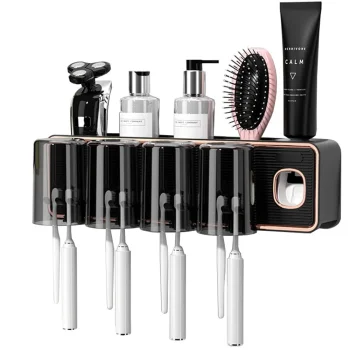 Wall-Mounted Toothbrush Holder with Toothpaste Dispenser & Cups