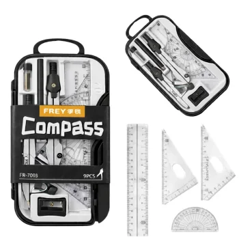 Geometry Drawing Set in Storage Case, 9 Pieces, Black / Transparent