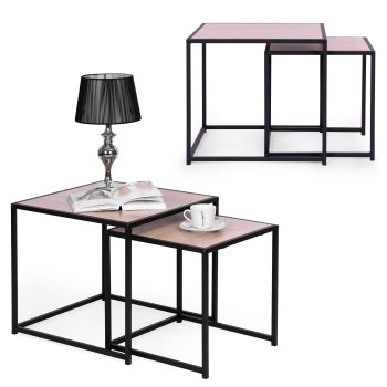 ModernHome industrinio stiliaus kavos staliukų rinkinys (2 vnt.), modelis 139698