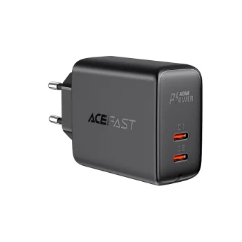 Acefast A9 Wall Charger 2x USB Type C 40W, PPS, PD, QC 3.0, black
